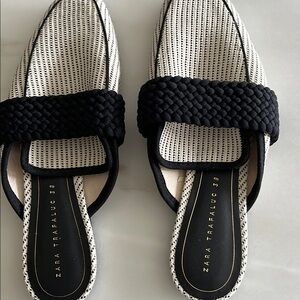 Zara Black and White Mules with Woven Strap